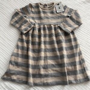 PETIT INDI Neutral Beige Grey Knit Striped Winter Dress - 3yo - like Rylee & Cru